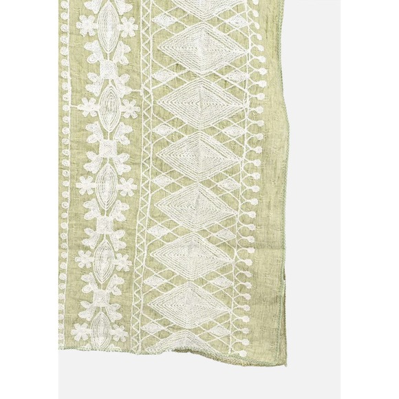 Sage Green White Embroidered Sleeve Boat Neck Kaftan Top - Picture 6 of 7